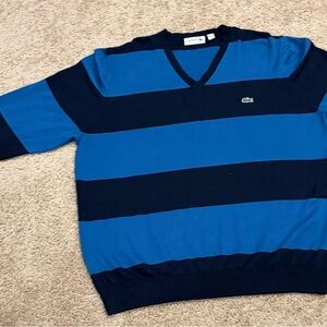 Lacoste Men's V-Neck Sweater in Blue and Navy Blue